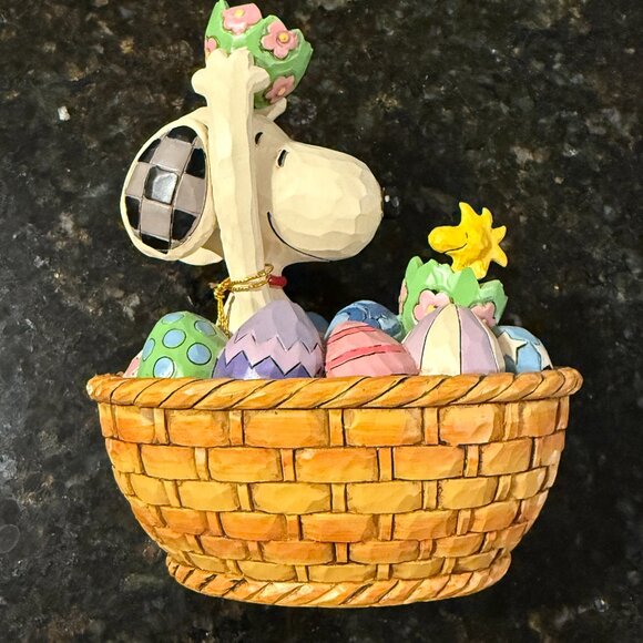 Jim Shore Snoopy Woodstock Peanuts An Easter Surprise Basket Ceramic Figurine - Picture 1 of 8